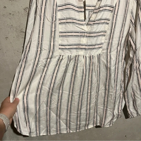 LOFT Blouse NWT Womens Medium White Striped Rayon Balloon Sleeve V Neck - Picture 6 of 11